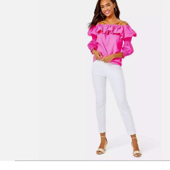 Lilly Pulitzer Kelly Textured Ankle Length Skinny Pants Resort White - Picture 2 of 13